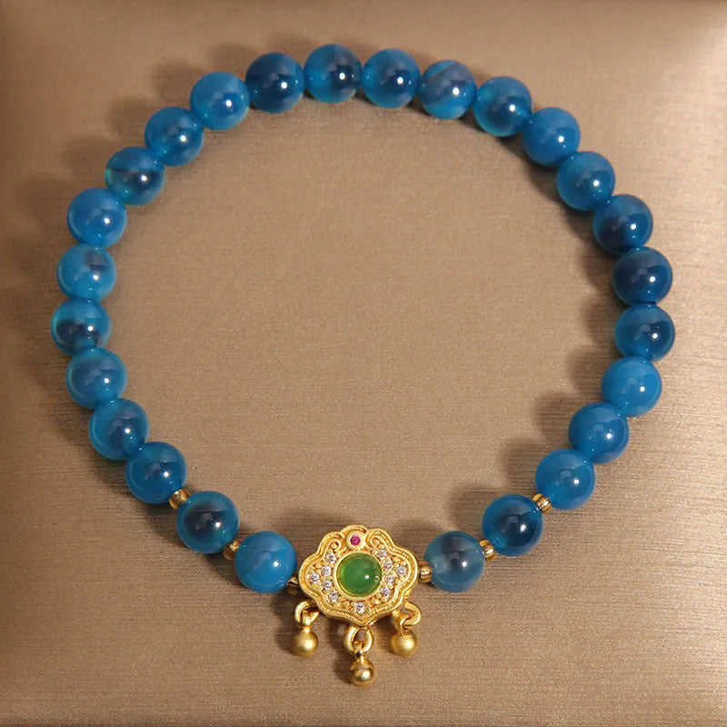 Blue sugar heart agate jade safety lock pendant women's bracelet with rhinestone alloy inlay crystal construction