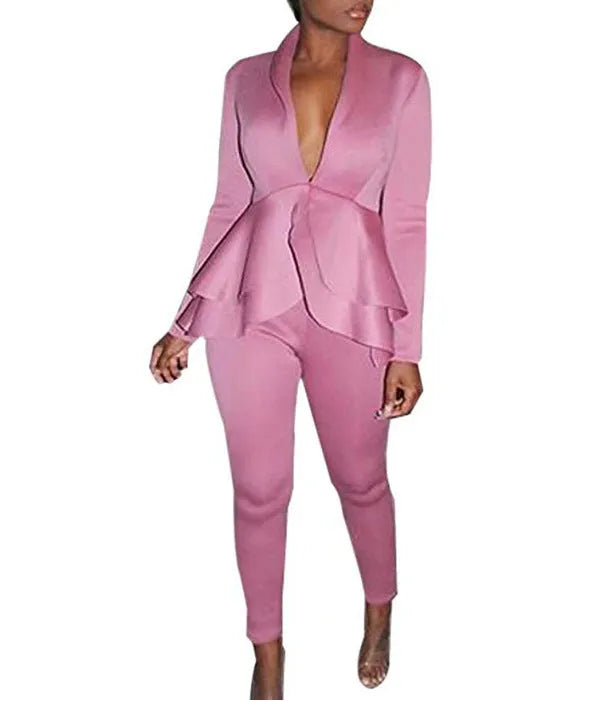 Ruffled air layer business shirt and pencil pants uniform set in multiple colour options