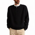 Men's grey half zip sweater with texture knit fabric and loose fit design
