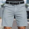 Men's solid colour straight-leg polyester shorts, fifth pants length with micro-elastic fabric