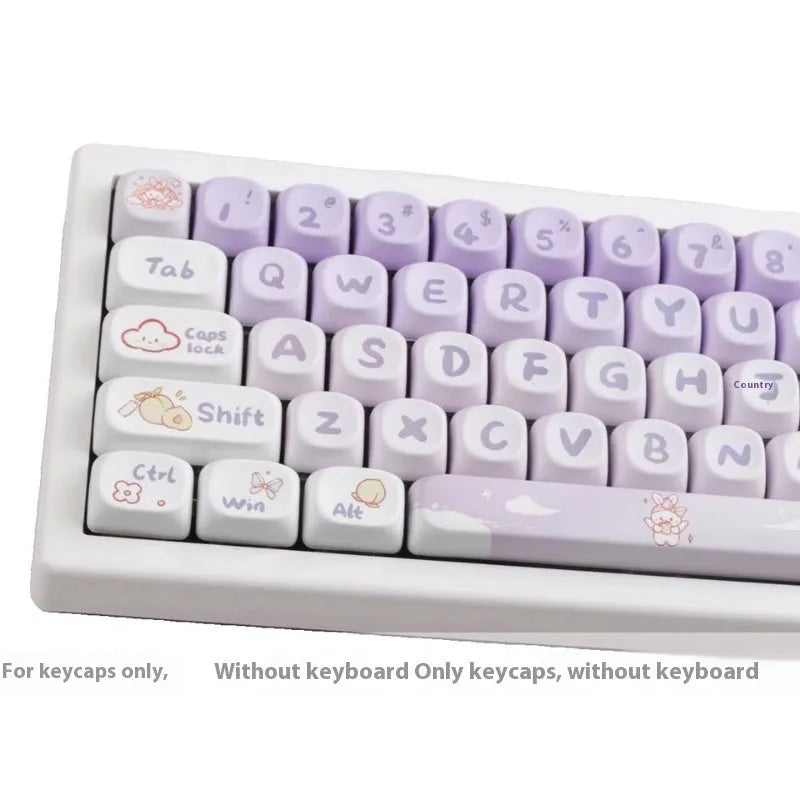 Close-up of a gradient purple and white rabbit design on a PBT mechanical keyboard key cap.