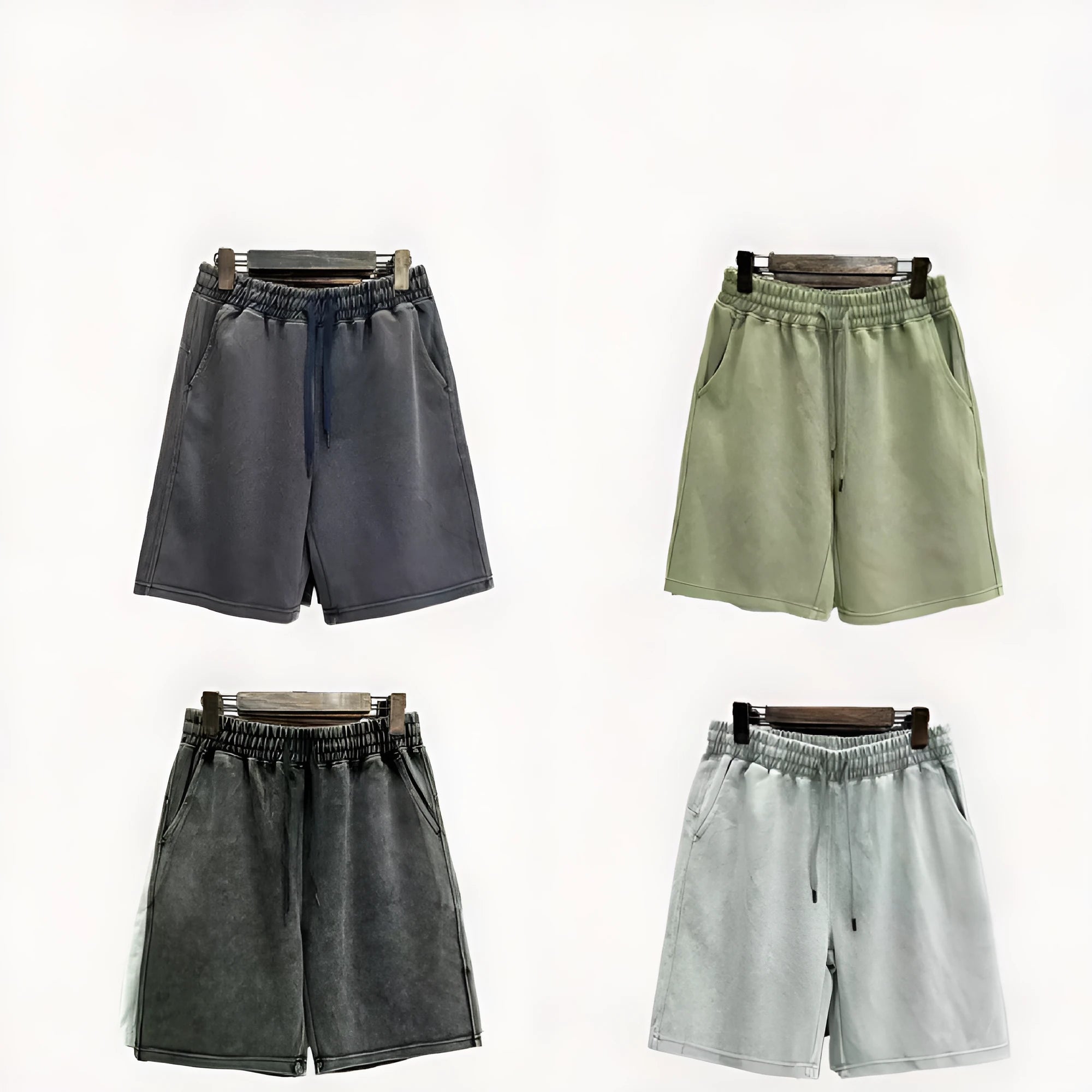 Men's straight-leg cotton casual shorts in distressed navy blue colour showing loose fit and fifth-pants length