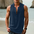 Men's casual sleeveless shirt in cotton linen blend shown in mint green colour