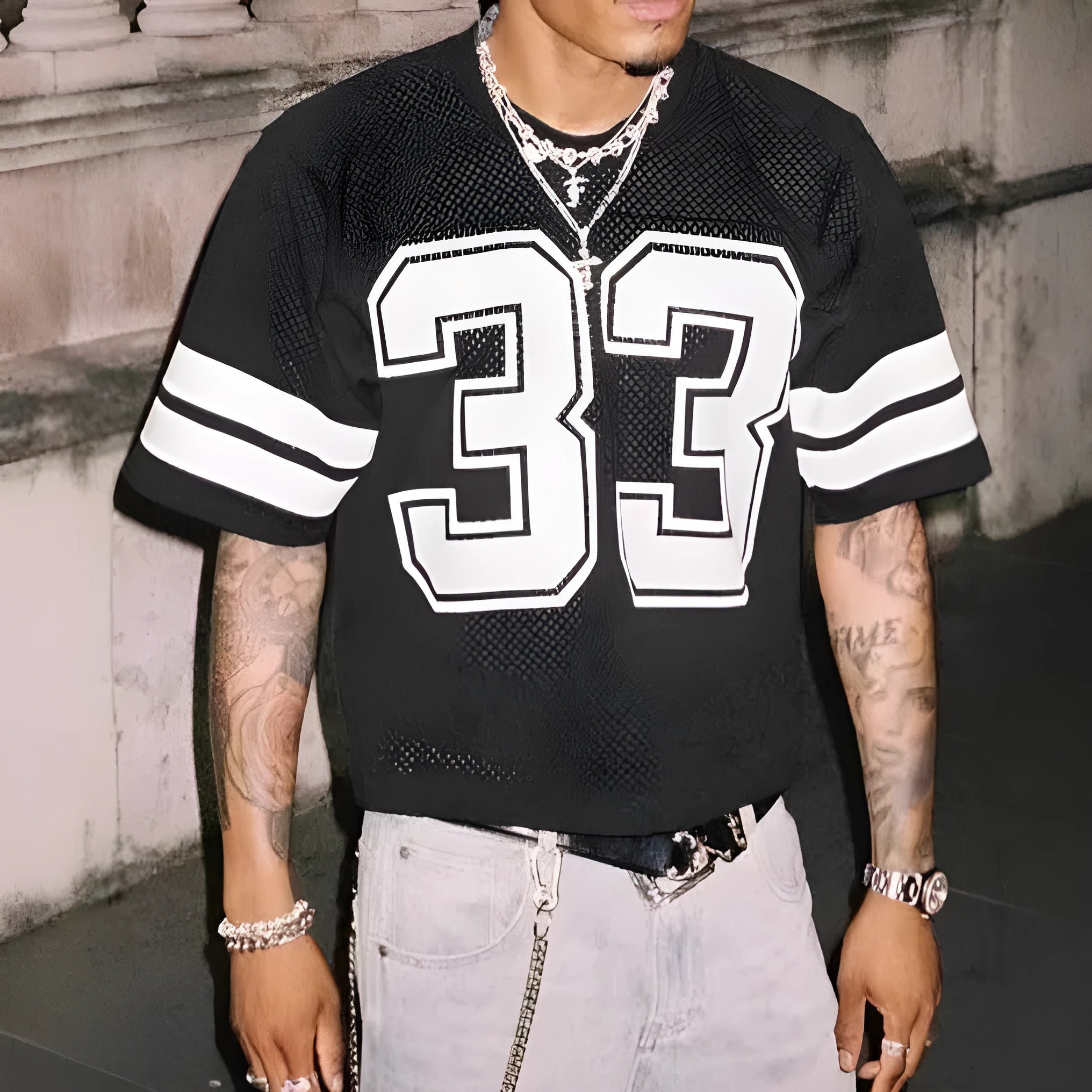 Men's mesh sports jersey in cartoon print with short sleeves and round neck in one of five colour options