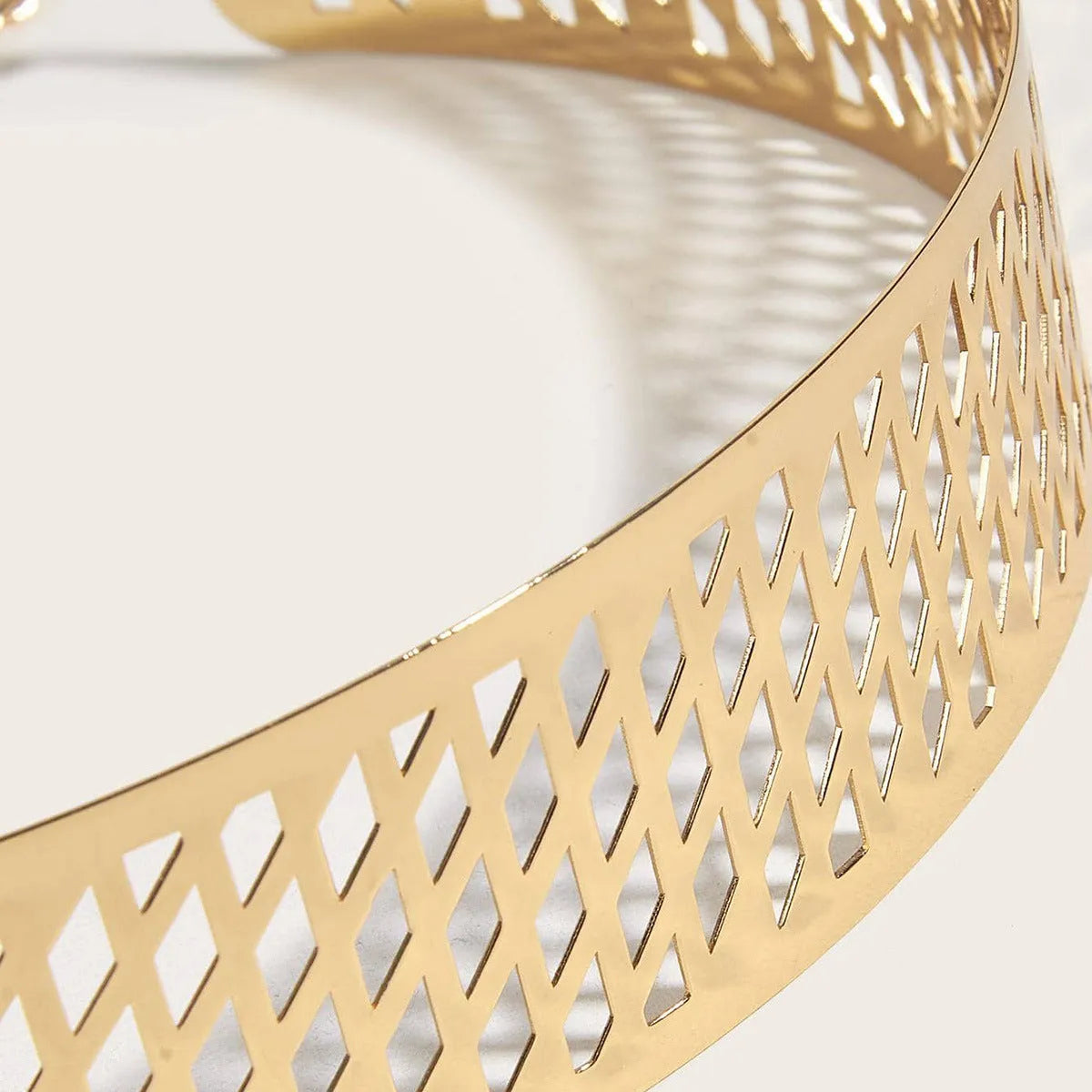 Gold iron waist belt with detailed lantern head pattern, showing alloy buckle and hook fastening.