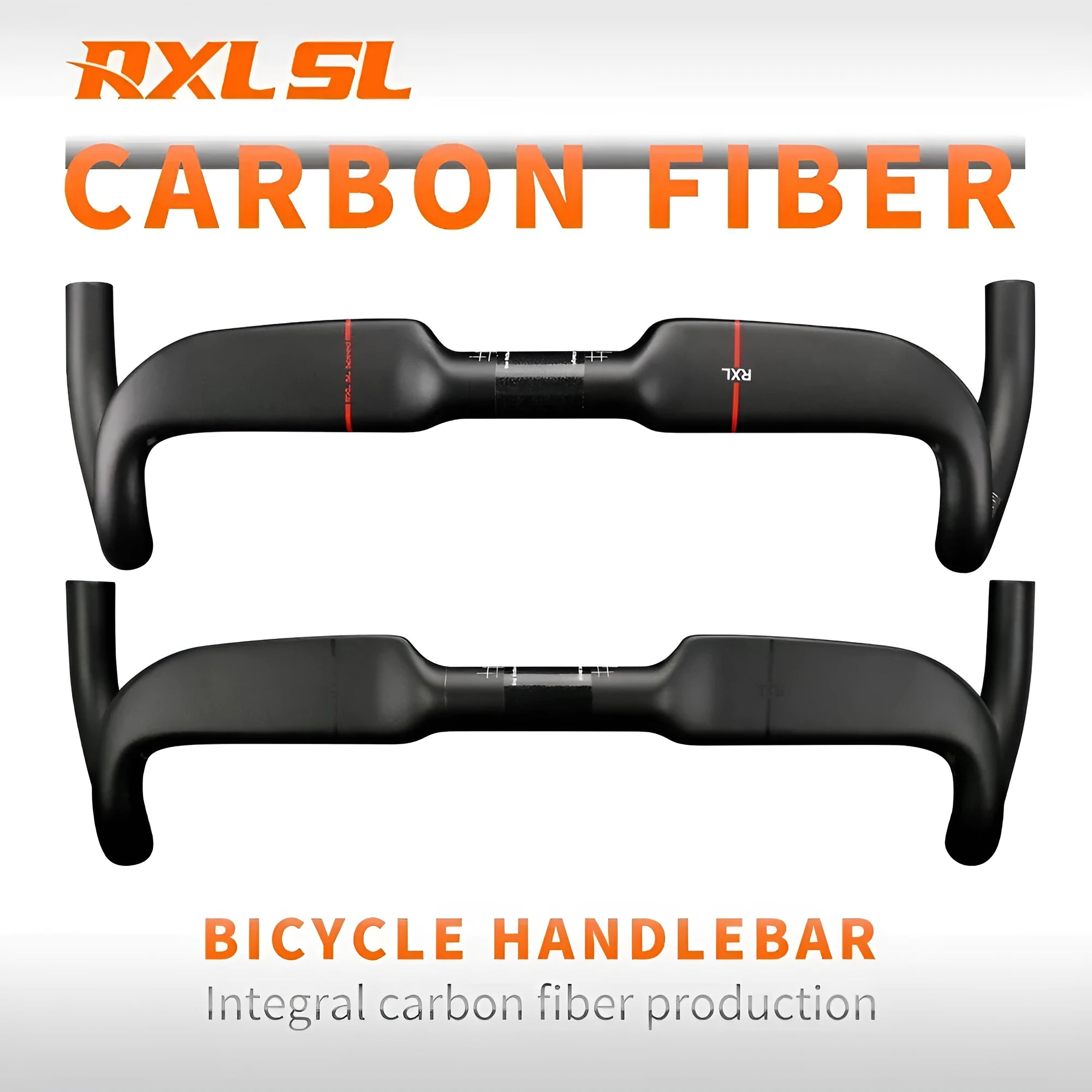 Carbon fibre road bike handlebar in black or red, showing double line design, in 400mm, 420mm, or 440mm width.