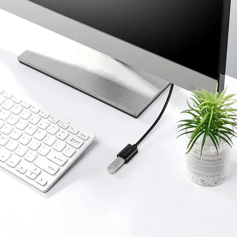 Black USB extension cable with male and female connectors showing length options from 1 to 5 metres
