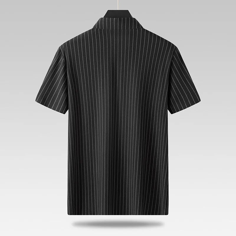 Men's plus size striped ice silk shirt with square collar in loose fit casual style
