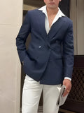 Men's classic stripe double-breasted polyester blazer in regular fit for smart casual wear