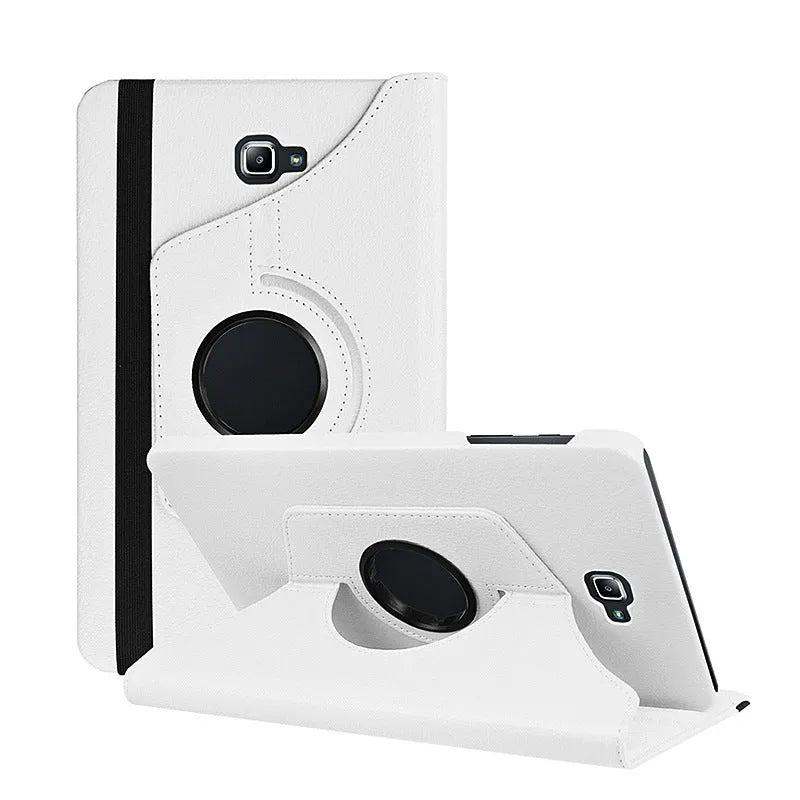 Lenovo T series rotating leather tablet case in black showing clamshell design and adjustable viewing angles