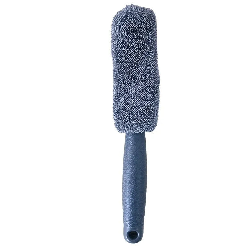 Microfiber car tyre brush with long 29cm handle in grey colour for wheel cleaning