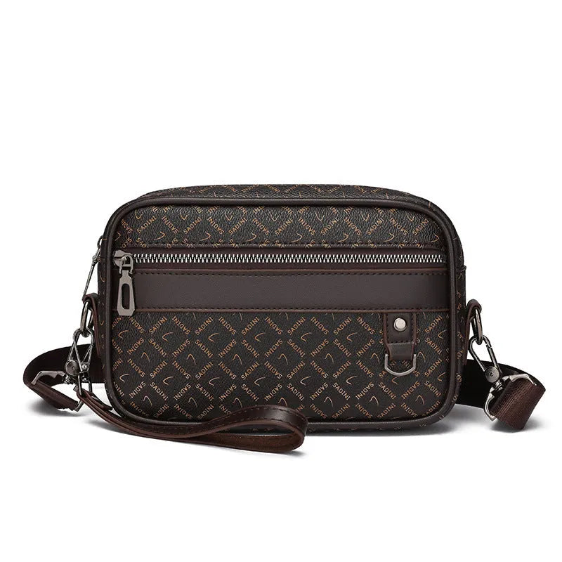 Men's geometric pattern messenger bag with shoulder strap and handheld option in black colour