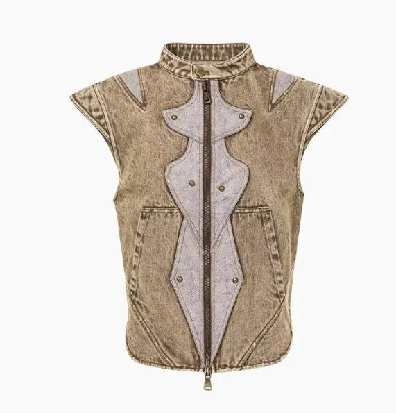 Summer dark knight original niche pleated vest in cotton fabric, picture colour, front view