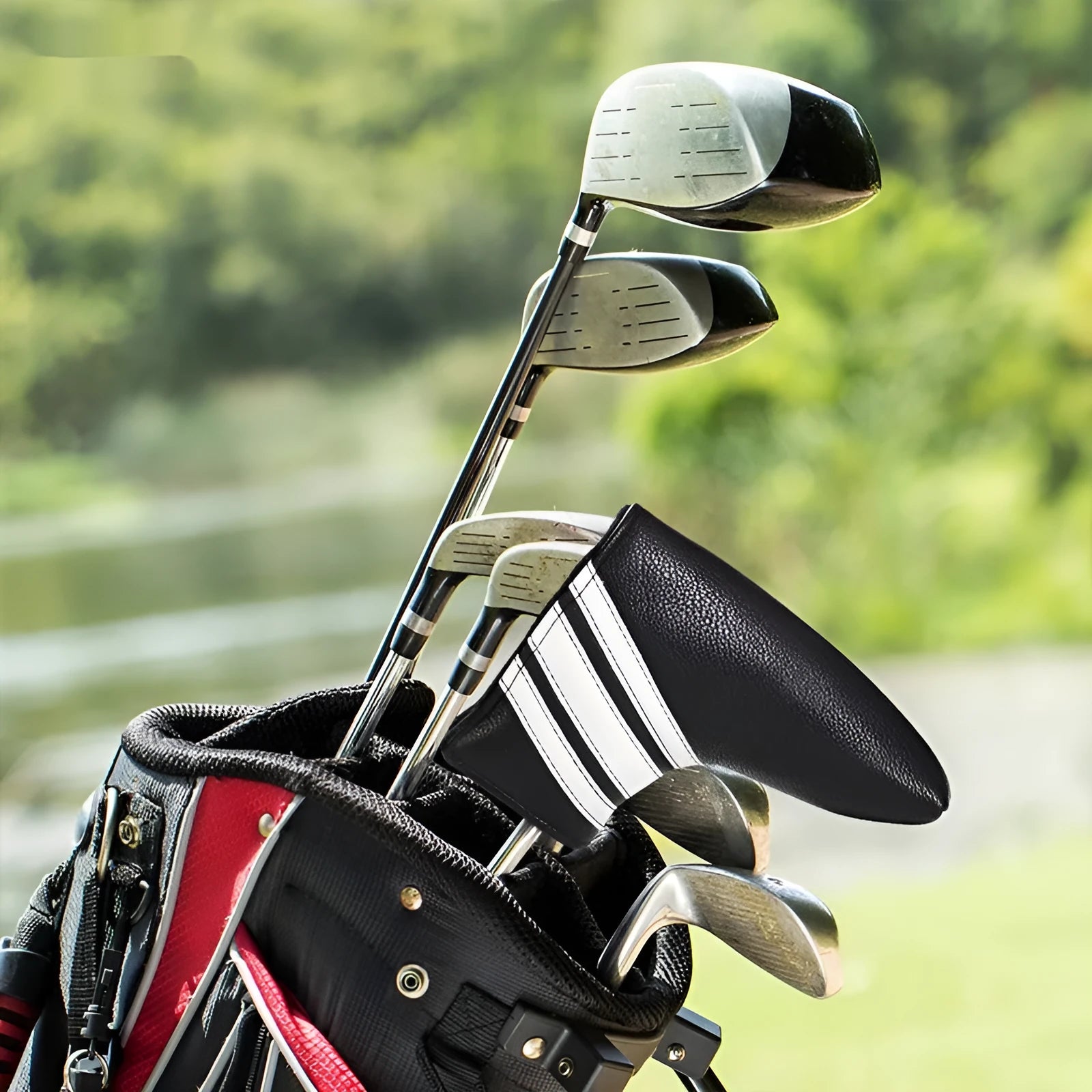 Black PU leather golf club head cover sleeve for putter protection