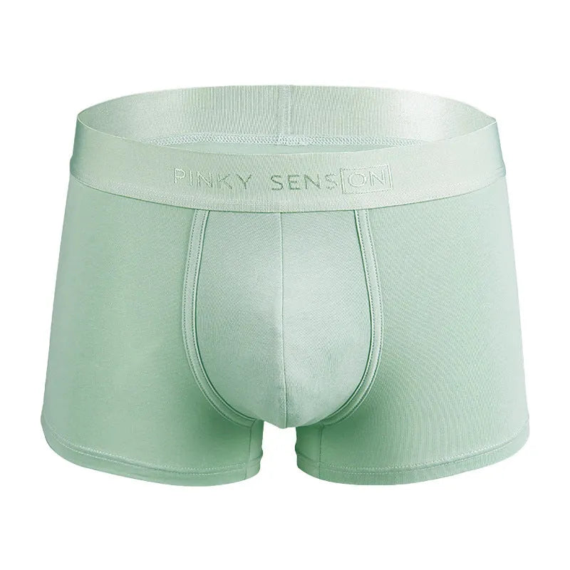 Men's solid colour cotton boxer shorts in black, white, silver grey, and light green.