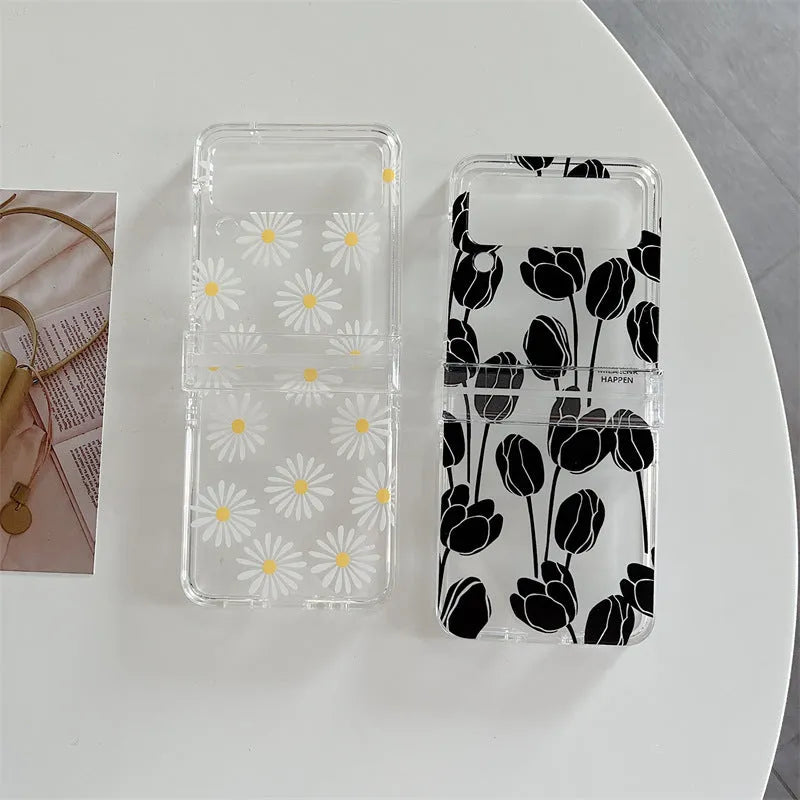 Flower pattern phone case for Samsung Galaxy Z Flip3 and Z Flip4 folding screen phones