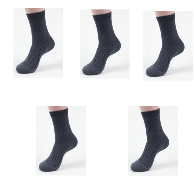 Men's bamboo fibre business socks with small square pattern, shown in colour options including black and navy blue.