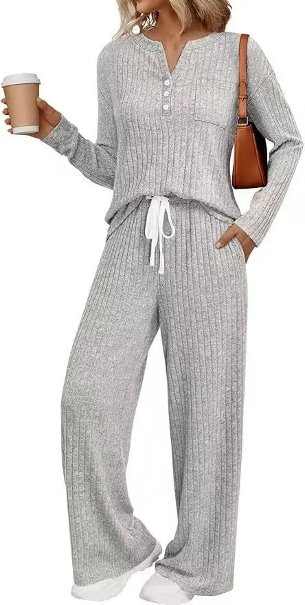 V-neck striped knit casual coat in light grey with lace-up details and long sleeves