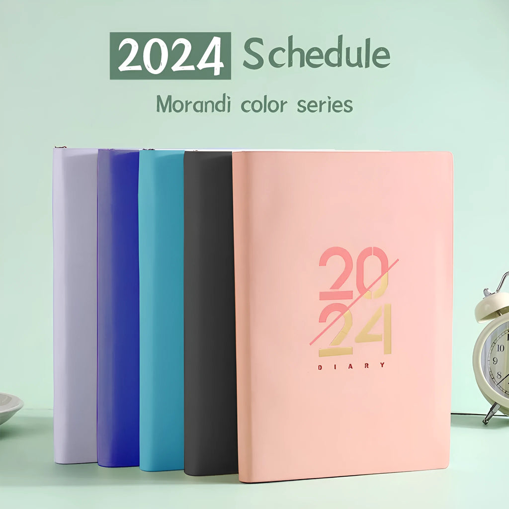 A5 2024 schedule book weekly monthly plan notebook paper cover 21cm by 15cm black English version