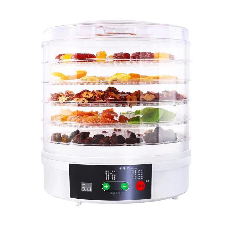 Five layer electric food dehydrator with stackable trays for drying fruit and vegetables