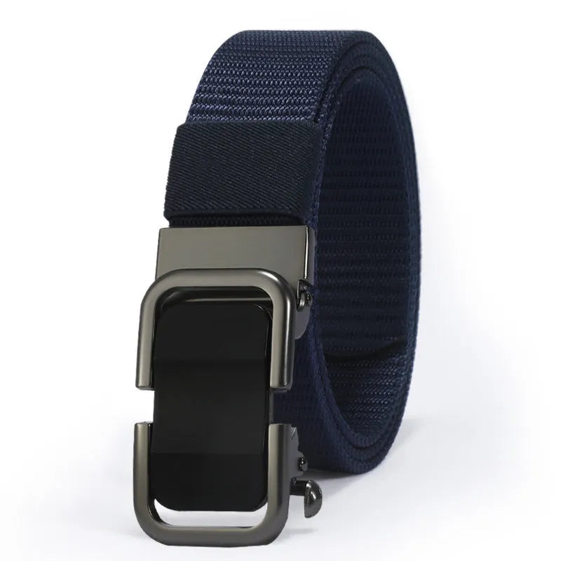 Men's nylon canvas belt with alloy buckle and toothless clasp in khaki colour