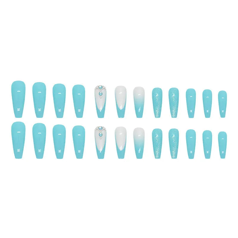 Long ballet nail art patches with smart blue diamond colour and adhesive glue