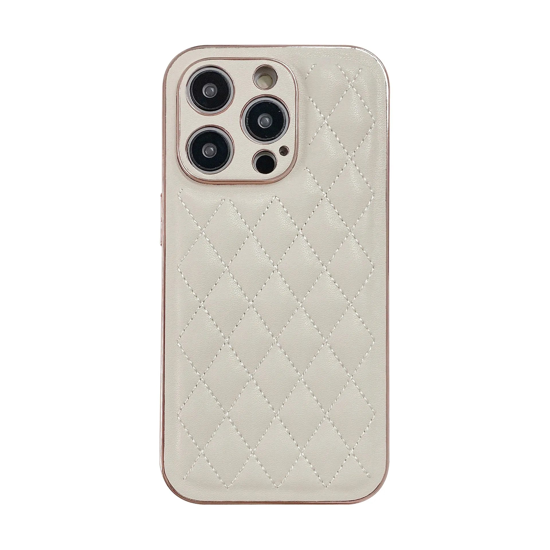 Diamond leather pattern drop-resistant phone case in milky white for iPhone 13 Pro Max