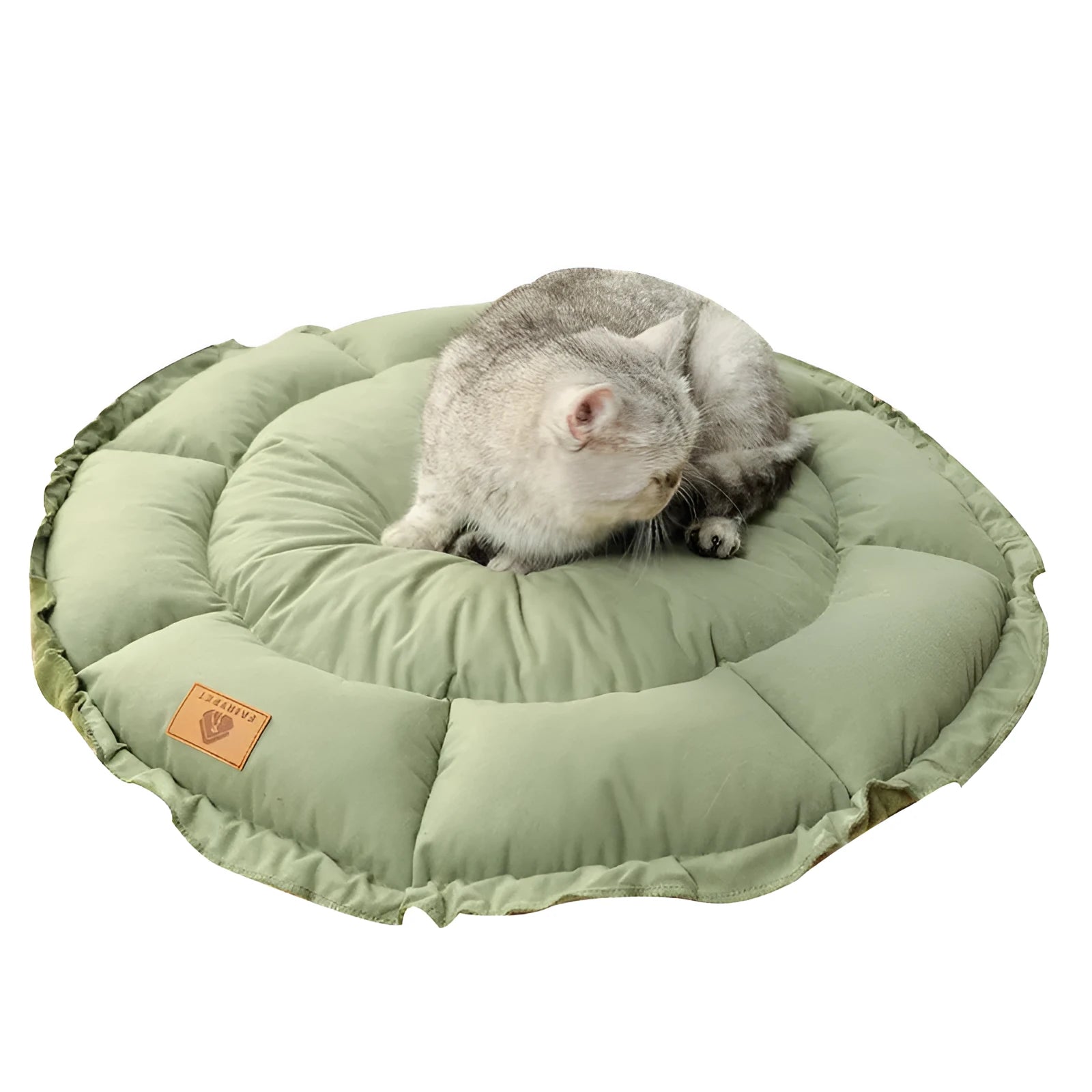 Grey reversible donut cat bed showing sherpa and velvet sides, suitable for indoor cats.