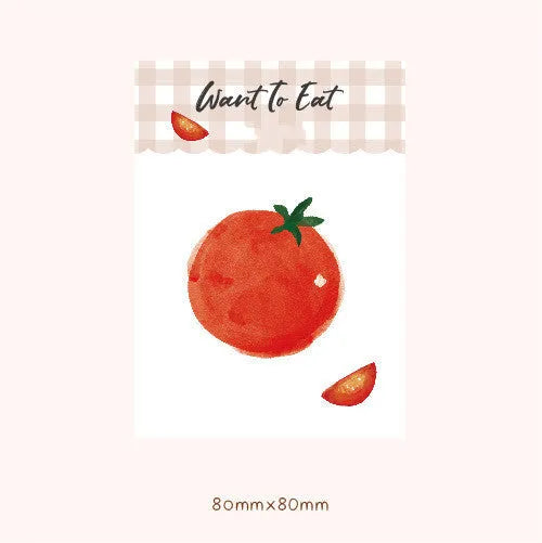 Food-themed note paper handbook showing four colour options with 30 sheets of 80g paper