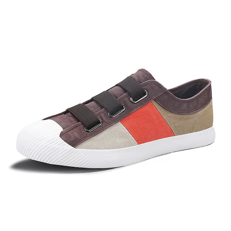 Men's low-top canvas sneakers with elastic band and round toe in various colour options