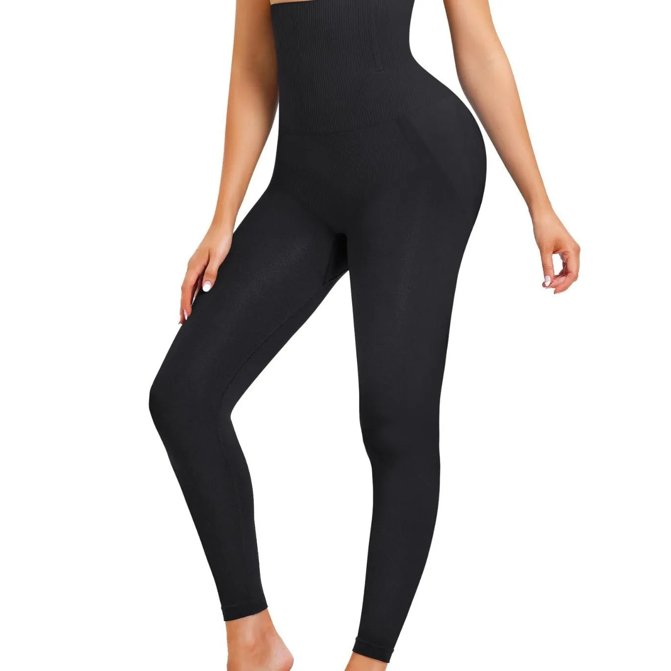 High waist cropped pants made from nylon in black colour