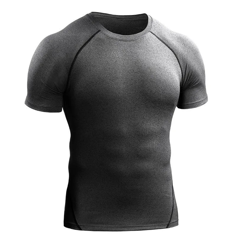 Men's quick-drying short sleeve workout T-shirt in black, chemical fibre blend, sizes M to 4XL
