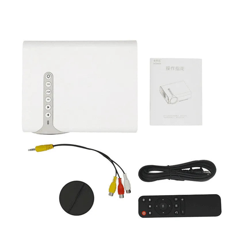 YG530 mini mobile phone projector in black or white with wireless connectivity and LED lens