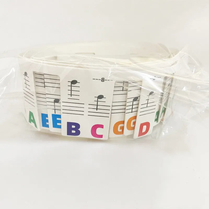 Piano keyboard stickers for 88 keys with black notes and colour note bars in OPP bags