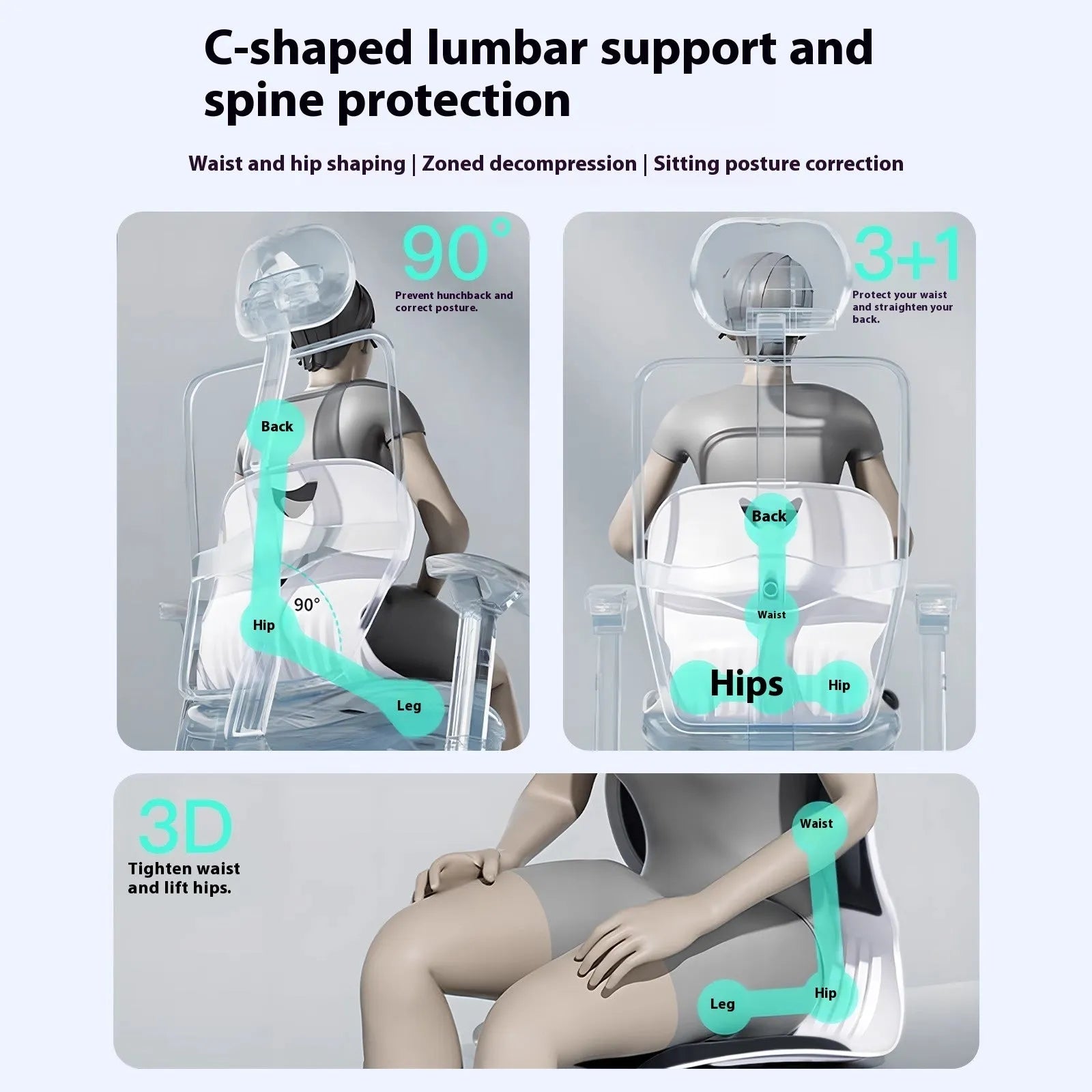 Japanese style waist support seat cushion with lumbar pillow design in grey colour