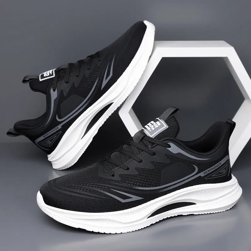 Men's woven mesh casual shoes with round toe and rubber soles in black blue colour
