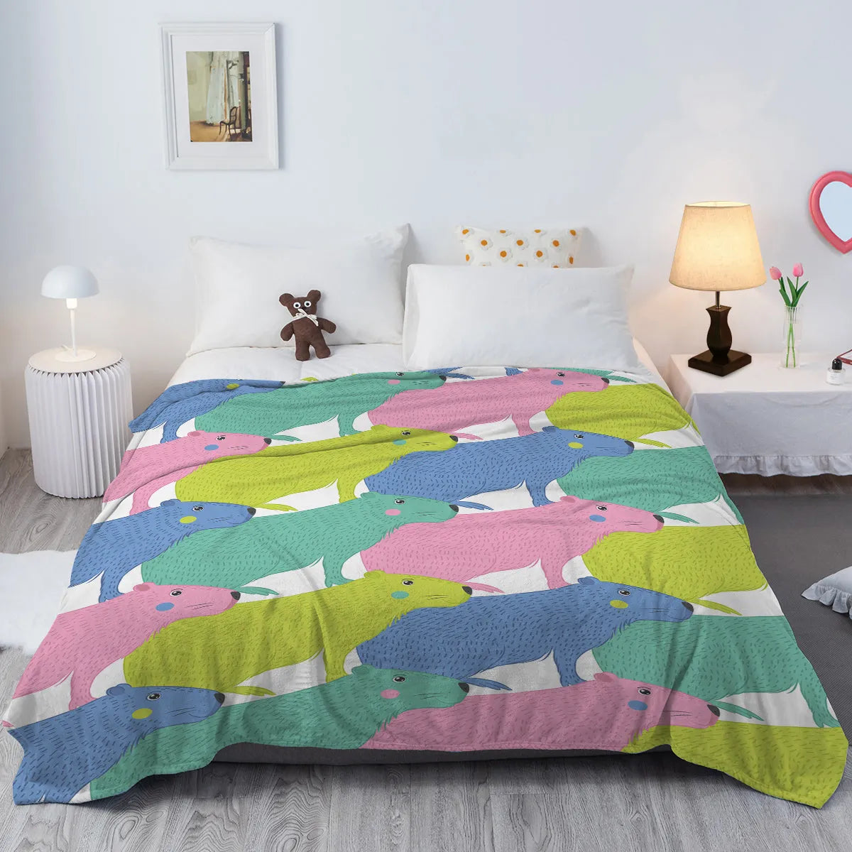 Soft flannel cartoon dolphin pet theme blanket in pink, size 130x150cm