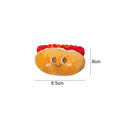 Assorted fast food shaped cat chewing toys including hamburger, chicken leg, bread, fries, and hot dog designs