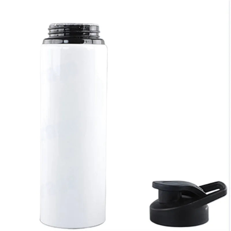White aluminium sports water bottle for cycling and gym with 600ml and 750ml capacity options