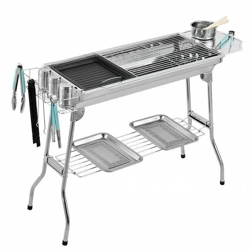 Stainless steel portable folding barbecue oven with large cooking surface