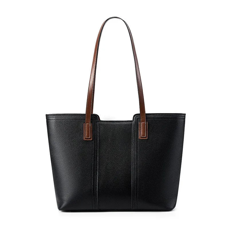 Women's black genuine leather crossbody commuter bag with large capacity and internal organisation compartments
