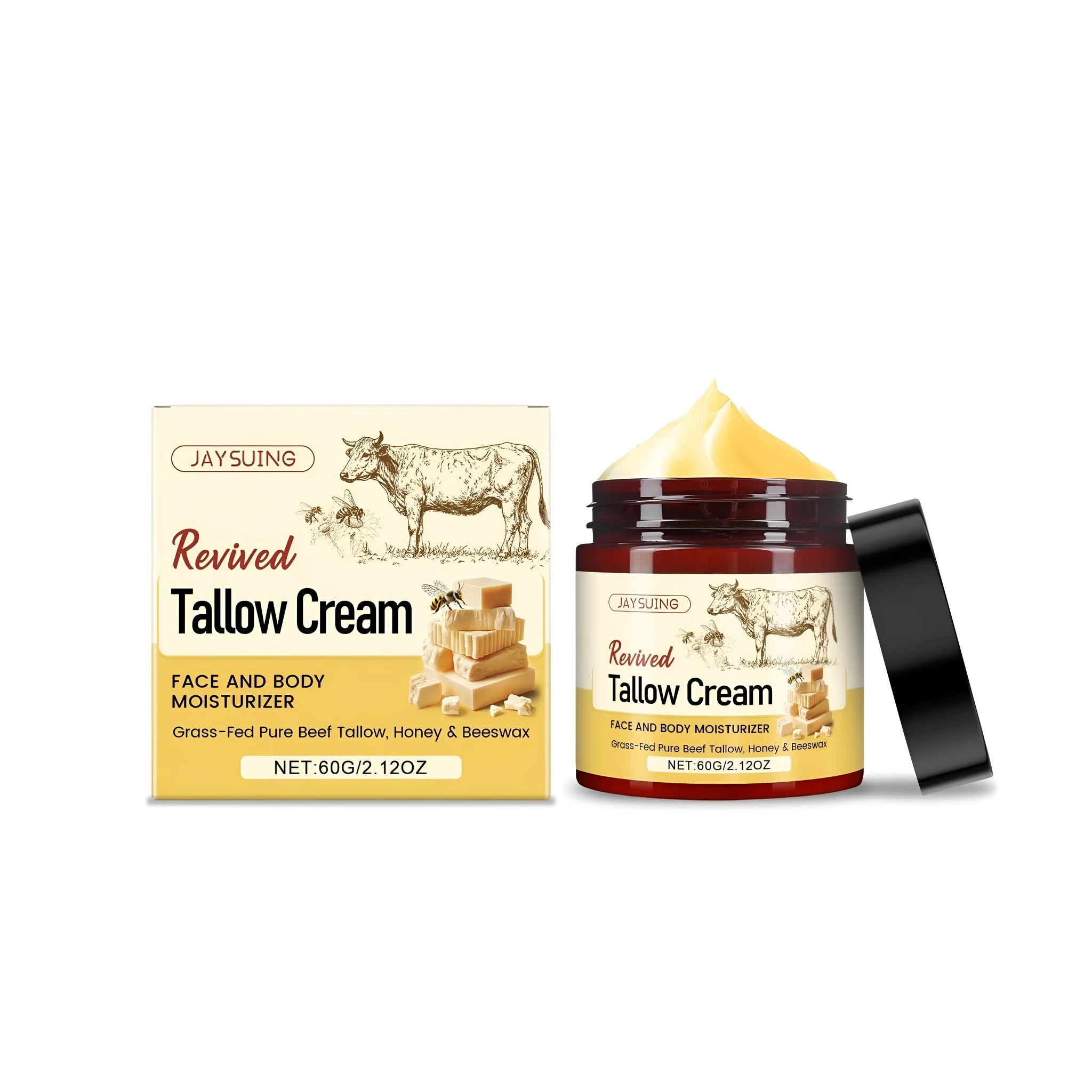 60g jar of tallow moisturising cream with beeswax and olive oil