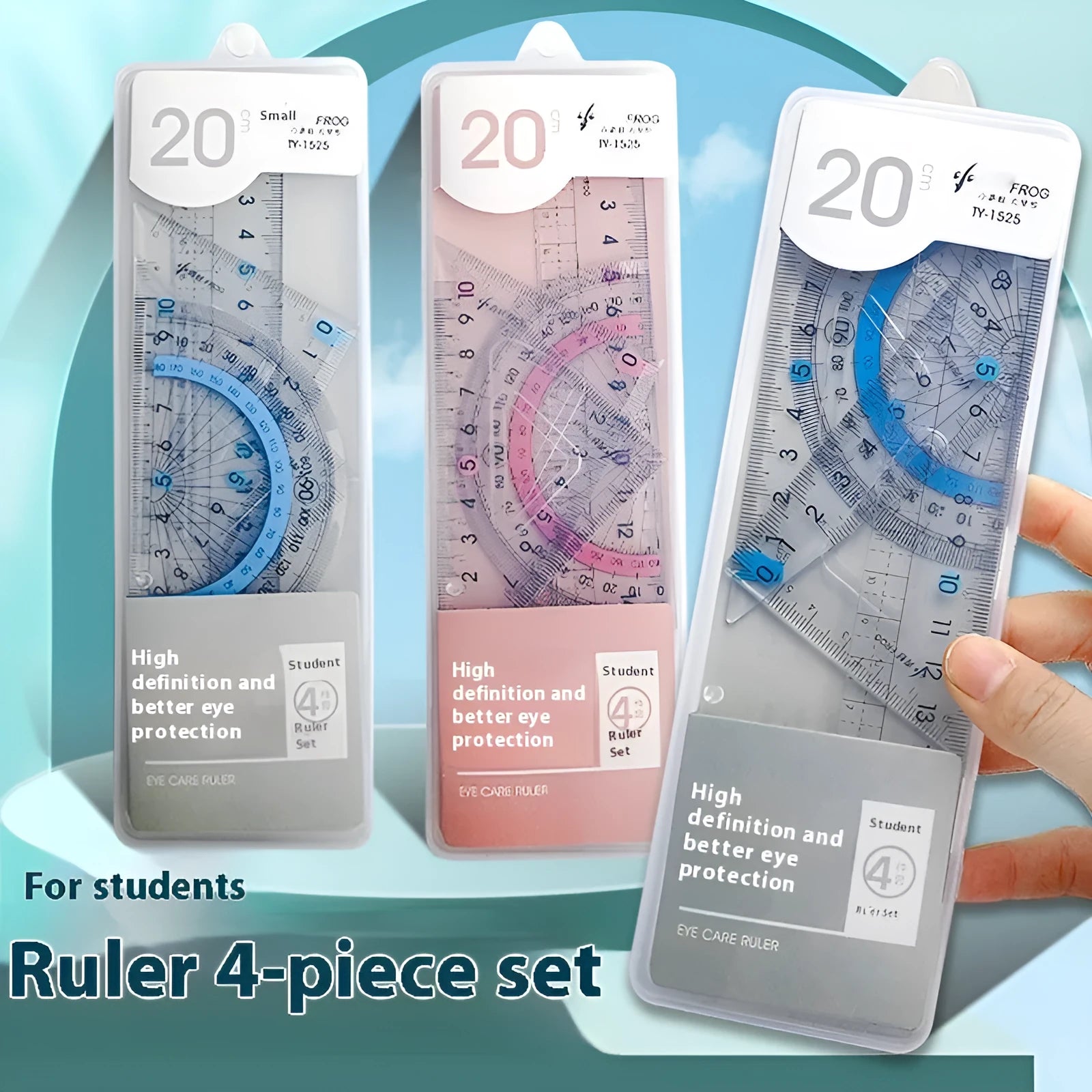 Youpai transparent acrylic drawing ruler set with square protractor on a technical drawing