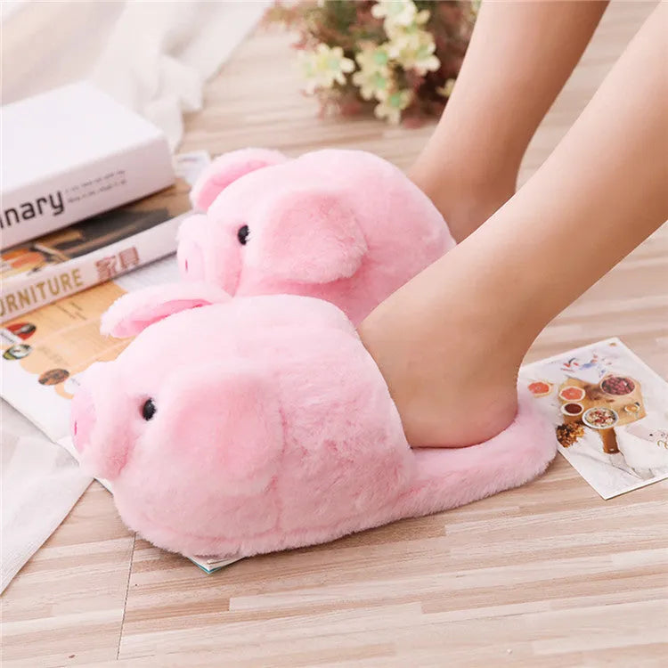 Pink pig design floor slippers with short plush fabric and PP cotton filling