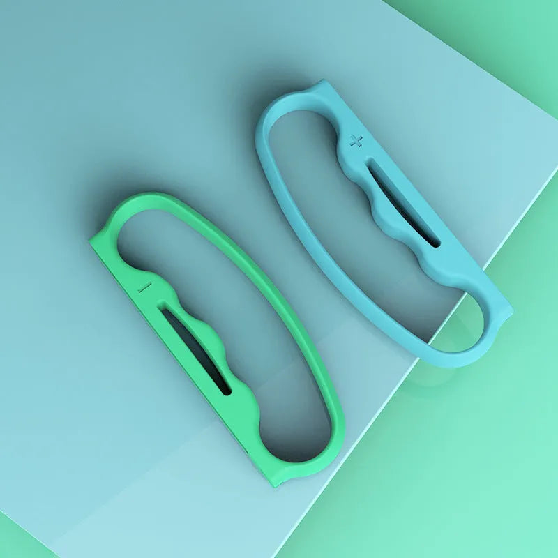 Two Joy-Con controller grips with hand ropes in black and blue red colours