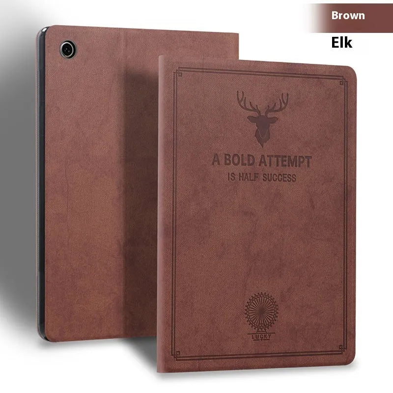 Deer pattern soft shell protective case for iPad in TPU leather, shown in clamshell design.