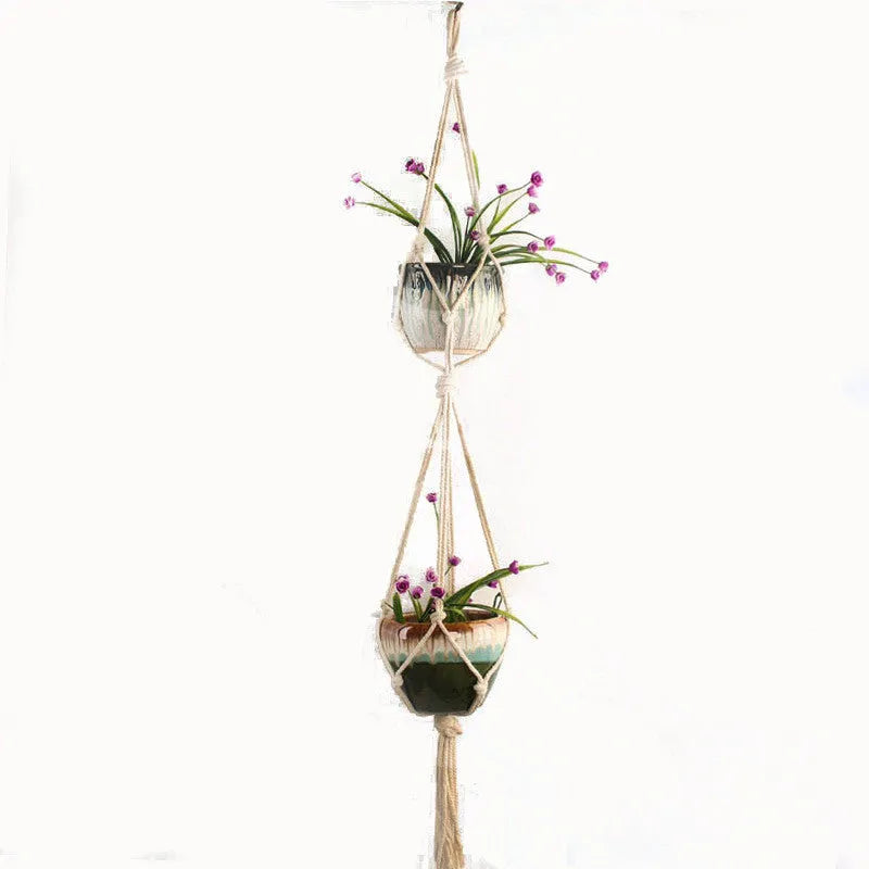 Woven wire plant basket holder with cotton rope construction in desktop and wall hanging styles