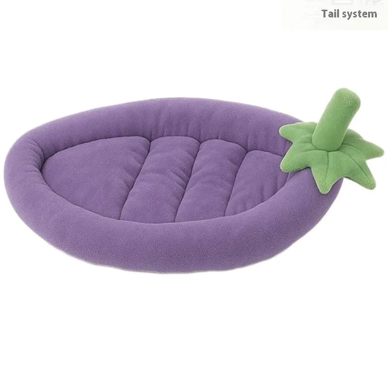 Removable washable cloth dog bed mat in purple, orange, brown, and grey colours