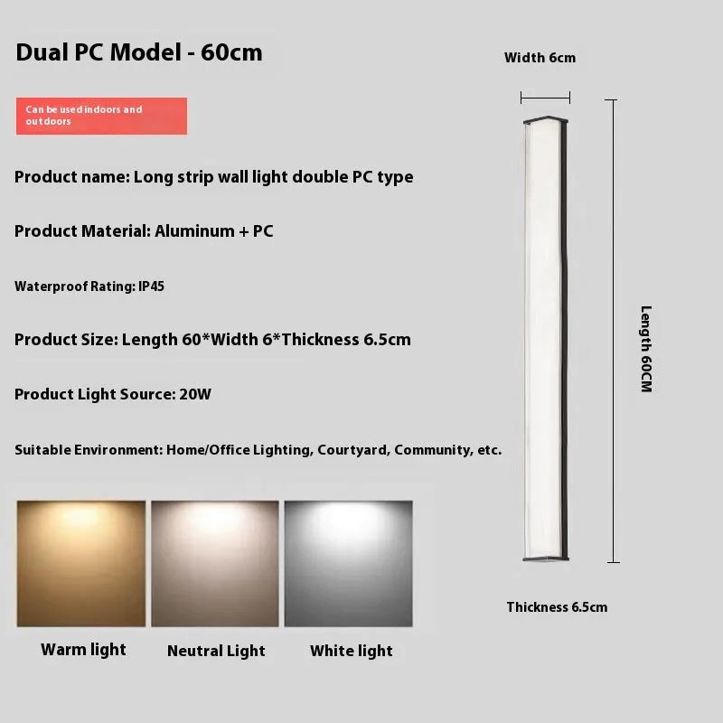 Modern outdoor wall lamp in simplicity style showing size options from 30cm to 120cm length