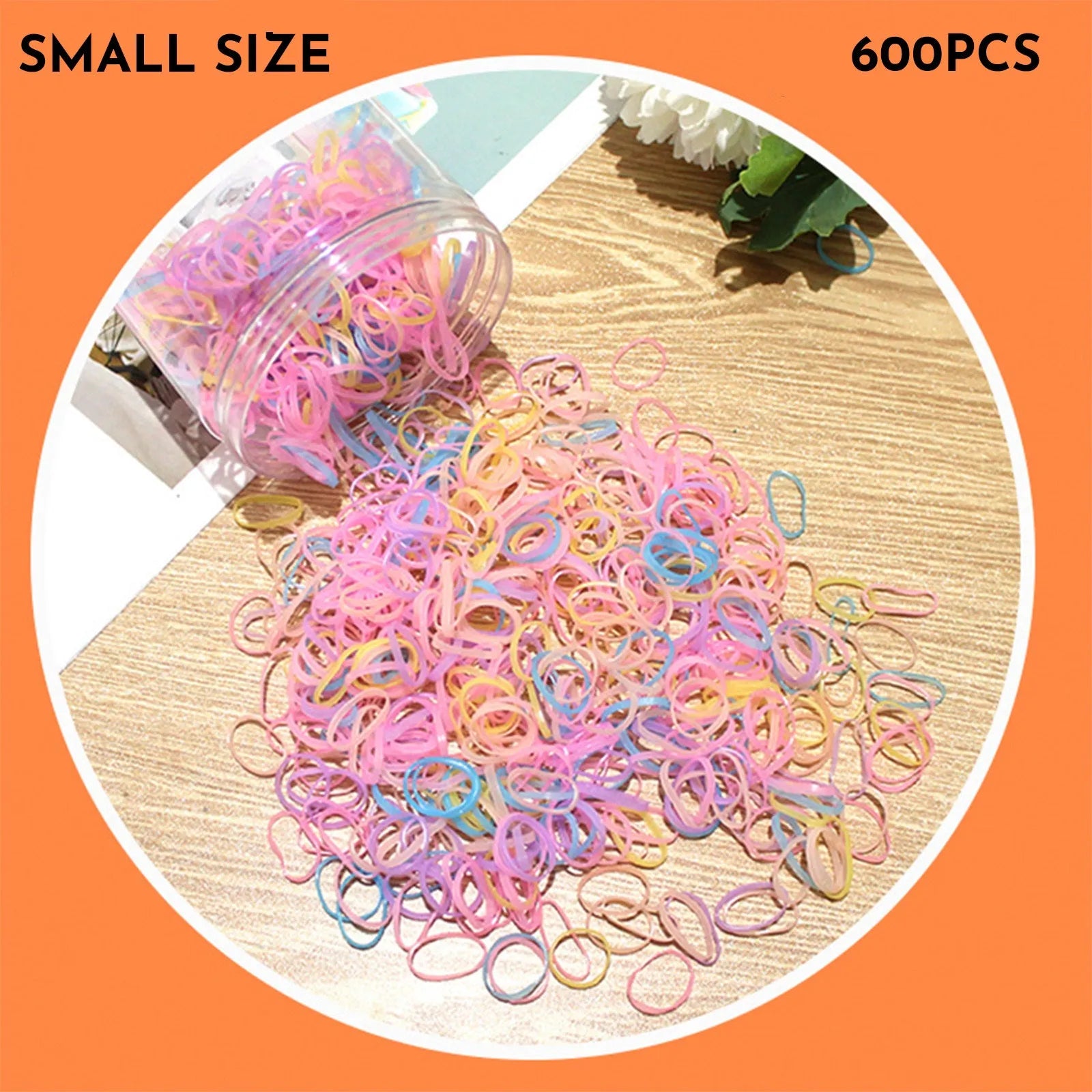 Multi-colour TPU baby hair ties for toddlers in a reusable storage container, 300 piece pack.